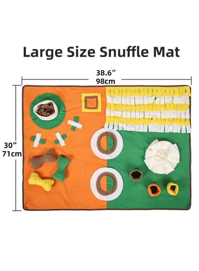 سجادة شم تفاعلية للكلاب 98×71 سم، مخمل هزاز برتقالي وأخضر، لعبة تدريب على التغذية البطيئة مع جيوب لإخفاء الطعام، قاعدة مانعة للانزلاق، قابلة للغسل في الغسالة - Image 3